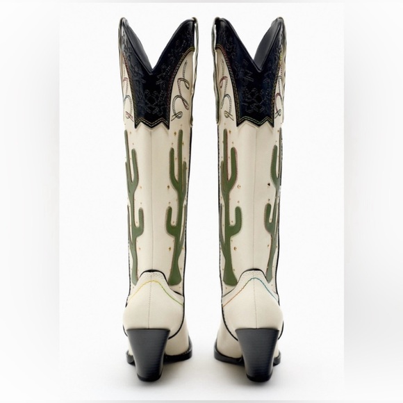 Zara cowboy boots cactus knee high heels western south western cowgirl - Picture 9 of 12